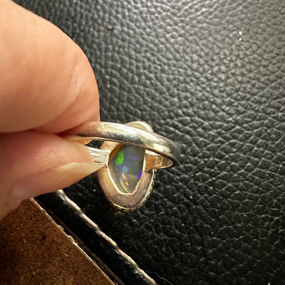Stunning Sterling Silver Natural Solid Opal Ring - image 4